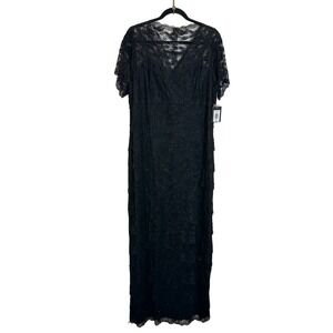 Marina All Over Beaded Lace Tiered Maxi Dress Size 18W Black V Neck Short Sleeve